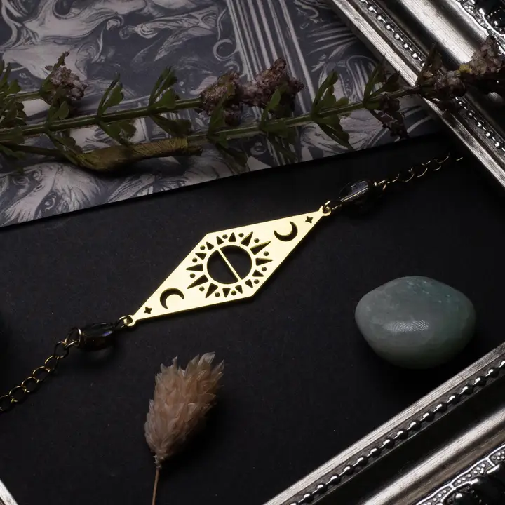 [1000] Bracelet chaîne en laiton lune soleil