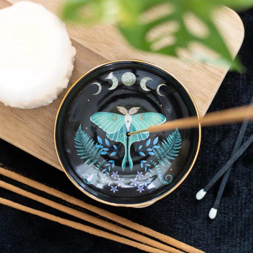 [3000] Assiette en céramique porte-encens papillon de nuit lunaire