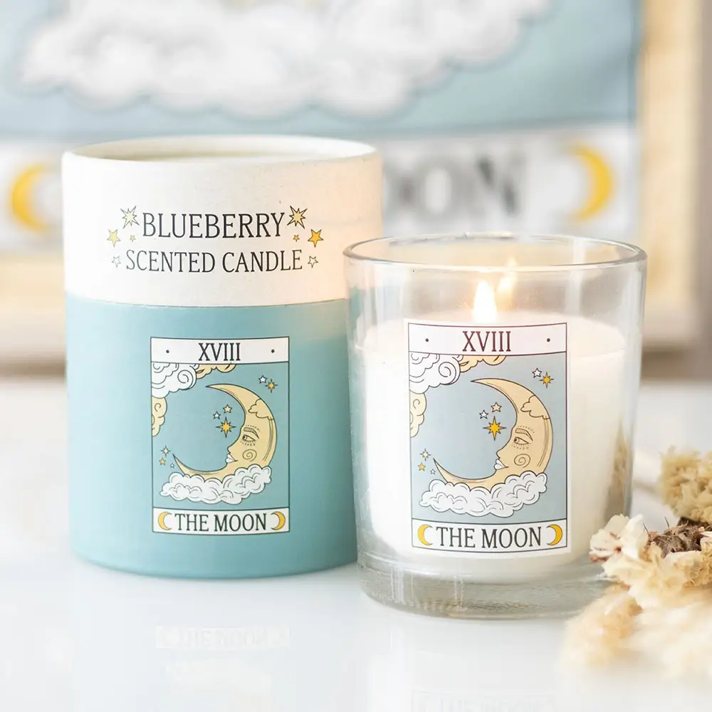 [3508] Bougie parfumée vanille avec carte de tarot The Moon vintage