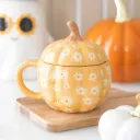 Tasse avec couvercle à motif de citrouille florale Groovy