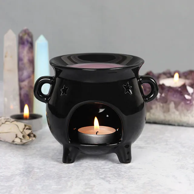 Chauffe-huile et fondant parfumé en forme de chaudron noir