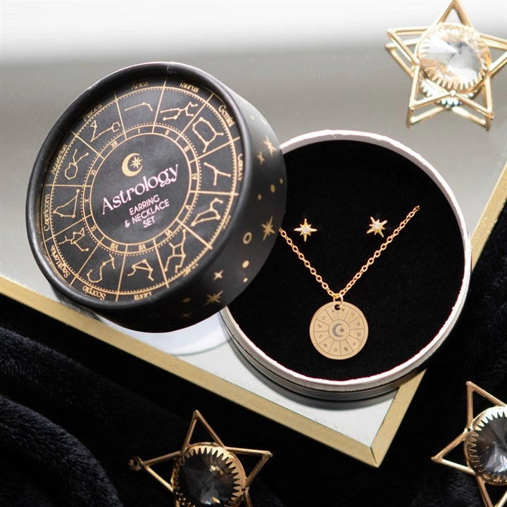 [1007] Parure boucles d'oreilles et collier roue d'astrologie