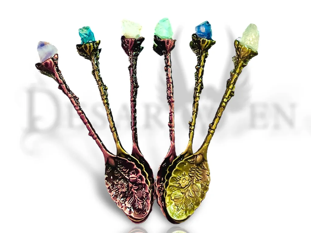 cuillere rituel witchy pour herbes et encens avec pierre